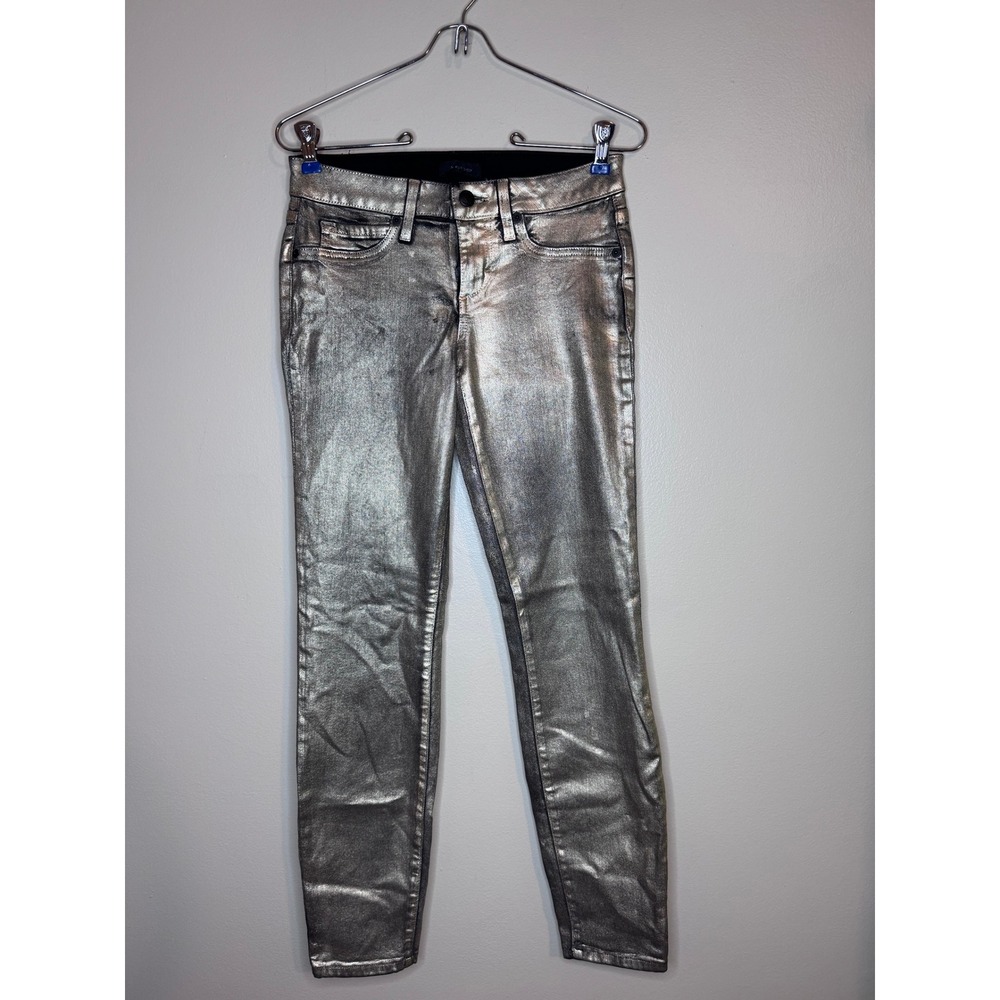 Bebe Metallic Gold Black Skinny Jeans Size 26 Made in USA Cut 509102